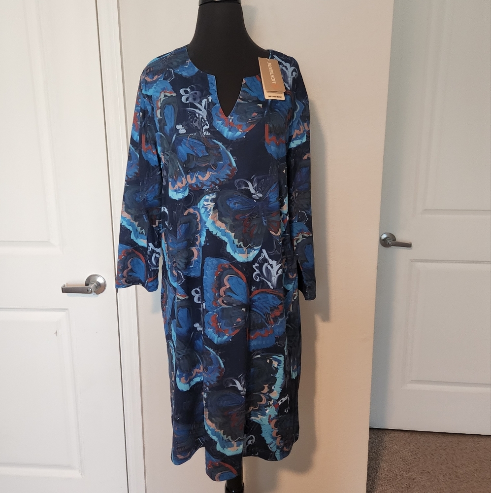 Lightbare Blue Butterfly Print Dress